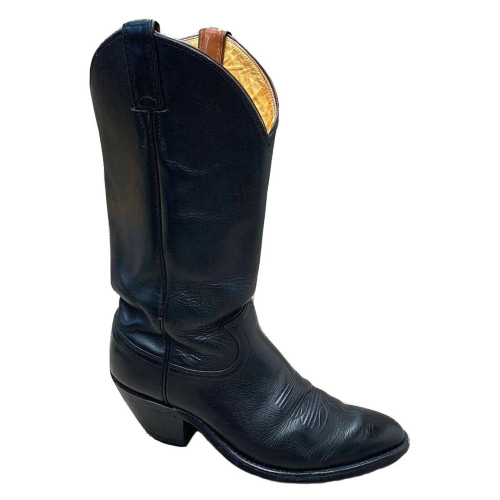 Vtg 1970s JUSTIN Men's Western Cowboy Boots Stacked Heel Black Leather Sz 7.5 D